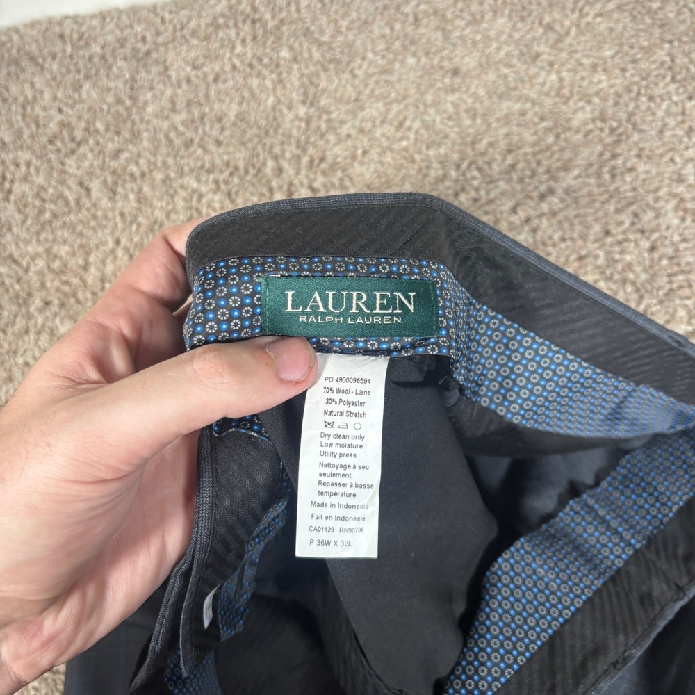 Lauren Ralph Lauren Mens 44R Suit 36x32 Charcoal Grey Blue Glen Plaid Wool Blend - Picture 14 of 16